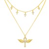 Layered Gold Cross Necklace for Women 14K Gold Plated Wing