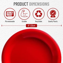 Disposable Red Plastic Plates for All Occasions, Pack of 120-9-Inch Round Plastic Plates Special Events, Party, Dinner, Picnic, or Travel - Bulk Pack