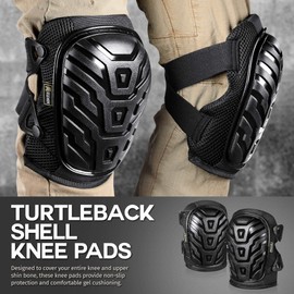 Elite Wear Heavy Duty Protective Knee Pads with Thick Foam Padding & Gel Cushion, Turtleback Hard Shell Design, Fully Adjustable Double Straps, 1 Pair