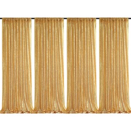 Gold Sequin Backdrop Drapes 4 Panels 2FTx8FT Glitter Backdrop Curtains for Wedding Party Stage Decorations