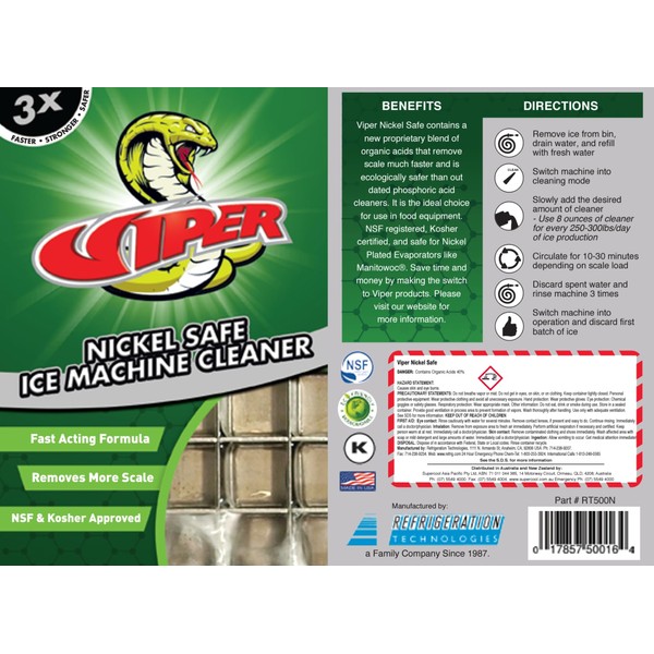 Fast-Shipping Refrigeration Technologies Viper Nickel Safe Ice Machine Cleaner and
