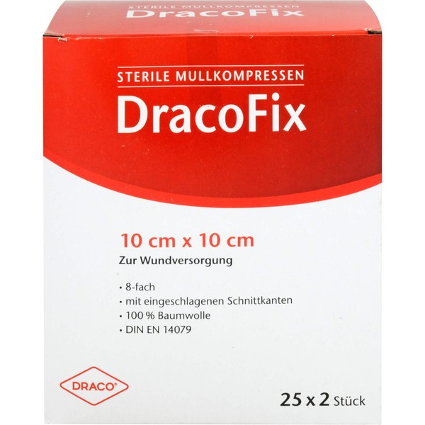DracoFix sterile Mullkompressen zur Wundversorgung 10 cm x 10 cm 8-fach, 50 St. Kompressen