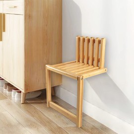 DOORTIAN Wall Mounted Folding Chair Solid Bamboo Porch Chair Door Shoe Cabinet Hidden Footstool Folding Bathroom Balcony Living Stool