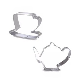 YAFIYGI 2Pack Tea Cup Cookie Cutter Stainless Steel Tea Pot And Tea Cup Biscuit Cookie Cutter Ideal for Tea Parties Weddings and Sandwiches Large Tea and Coffee Cups Tea Party Cookie Cutters