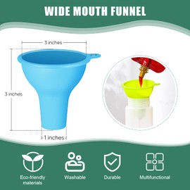 Lauwell Silicone Funnels 4 Pieces Wide Mouth Funnel Flexible Condiment Sauce Canning Set for Home Restaurant Kitchen Squeeze Bottles Jars Cans, 3.2 x 1 Inch