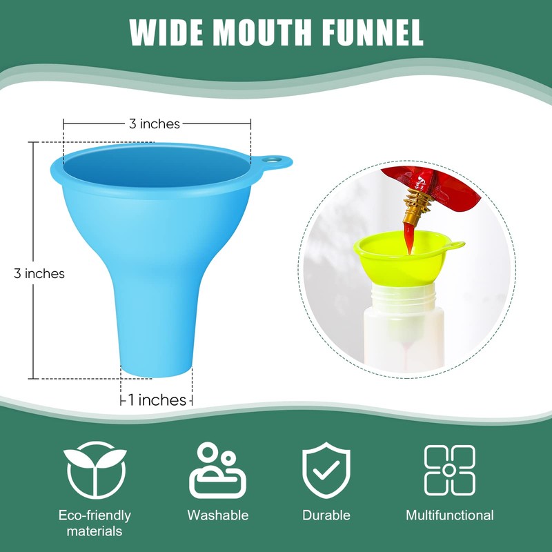 Lauwell Silicone Funnels 4 Pieces Wide Mouth Funnel Flexible Condiment