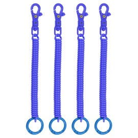 [PATIKIL] Elastic Coil Spring Keychains, Set of 4 Anti-lost Keychain Holder Lanyard Cord with Key Ring for Key Wallet Dark Blue