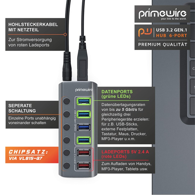 CSL - USB 3.2 Gen.1 6 Port Hub Active Switchable