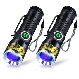 DARKDAWN Linternas de luces negras UV de 365 nm recargables por USB, Lámpara de Wood LED ultravioleta portátil Mini, luz negra para detección de orina de gatos, manchas secas, vidrio de uranio
