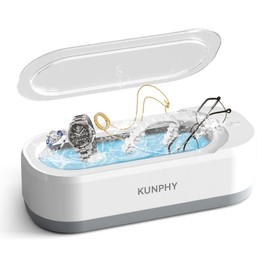 KUNPHY Ultrasonic Jewelry Cleaner, Jewelry Cleaner Machine 12oz 46KHz, Professional Sonic Cleaner with One-Touch Operation, Sonic Cleaner for Rings, Glasses, Jewelry, Dentures White