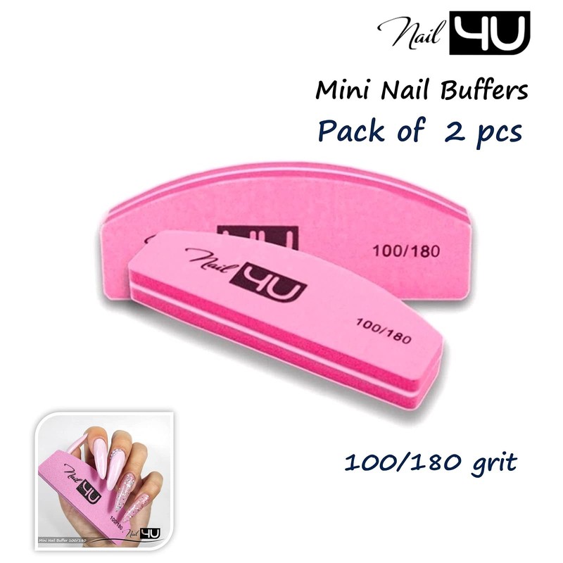 2Pcs Nail Buffers Half Moon Shape Double Sided 100/180 grit