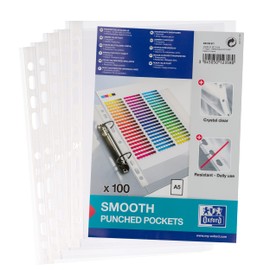 Oxford brochure sleeves A5, perforated, crystal clear, thickness 0.06 mm, 100 pieces