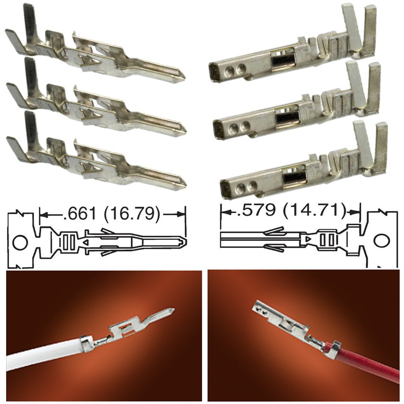 Molex Connector Lot, 3 Matched Sets, (4-Circuits) w/18-24 AWG, Pin