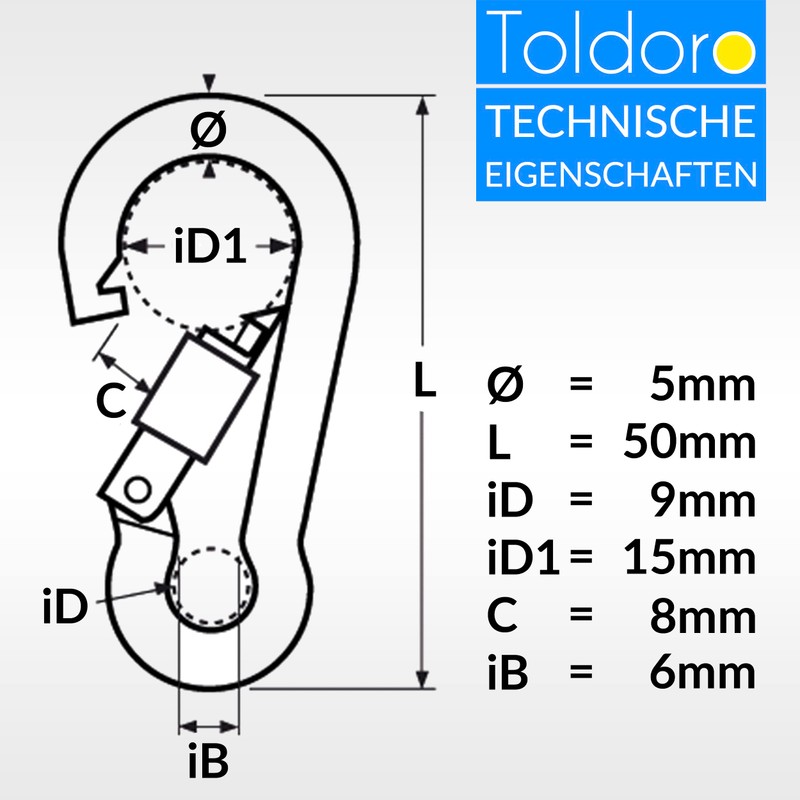 Toldoro® Niro AISI 316 V4A Stainless Steel Carabiner with Screw