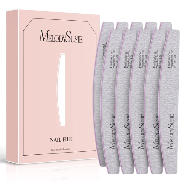 MelodySusie 10 PCS 100/180 Grit Professional Nail File, Double Sided