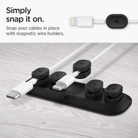 Spigen Magnetic Cable Holder, Cable Management, Desktop Multipurpose Cable Organizer, 6-Clip Cord Keeper for Lightning, and USB-A/USB-C Cables - Black (6 Clips/LD101)