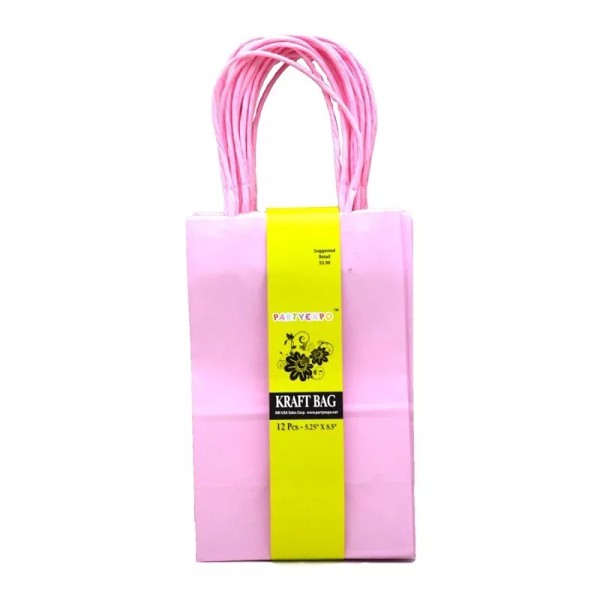 MY 12 Pink small Kraft Paper Party Shopping Gift Bags