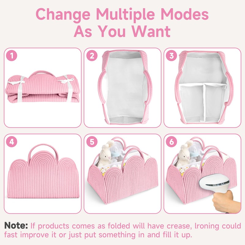 Maxuni Cotton Rope Diaper Caddy Basket Pink