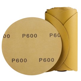 CowboyBOB 100 PCS 6 Inch Gold PSA Sanding Discs 600 Grit Self Adhesive Sticky-Back Sandpaper Roll for DA Sander Automotive Car Paint Woodworking Wood Metal Finishing