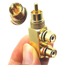 Gebildet 2pcs RCA Male to 2 RCA Female Right Angle Plug RCA Splitter Adapter Connector,Gold Plated AV Audio Splitter Plug