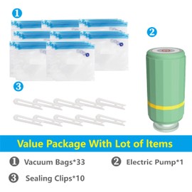 LAZTZQ Filament Storage Bags Electric Pump Kit, 33 Bags Vacuum Sealed, with Auto Pump Dust Proof Humidity Resistant, 10 Seal Clip for 3D Printer Filament Storage and Keep Dry(11.8x13.4 in)