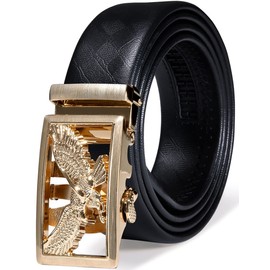 Barry.Wang American Eagle Belt Buckle Western Luxury Mens Gift Gold Ratchet Black Leather Strap Novelty Dress Jeans