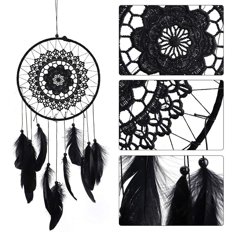 HERCHR Dream Catcher with Feathers,Feather Dream Catcher,Handmade Boho Crochet Lace