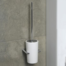 TATAY TATAY Toilet Brush Wall-Mounted | Screws Included | 100% Inox Ceramic and Zamak | Compact and Functional Toilet Brushes | 9.5 x 8.5 x 37 cm - Ronda Collection - White
