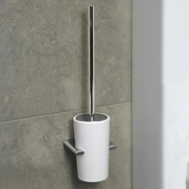TATAY TATAY Toilet Brush Wall-Mounted | Screws Included | 100% Inox Ceramic and Zamak | Compact and Functional Toilet Brushes | 9.5 x 8.5 x 37 cm - Ronda Collection - White