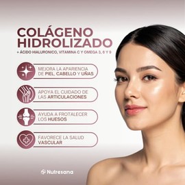 NUTRESANA Colágeno Hidrolizado | Con Ácido Hialurónico, Vitaminas C y E, Omega 3, 6 y 9 | Suplemento Alimenticio en Polvo | 500 g (Frutos rojos)
