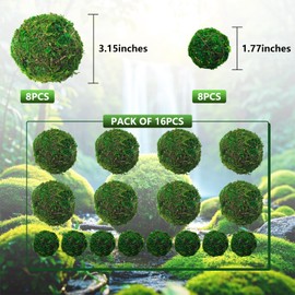 16 Pcs Moss Balls Set - 8x3.15" + 8x1.6" Handmade Green Moss Balls for Home Décor, Vase Fillers, Decorative Balls for Bowls, Garden Crafts, DIY Art & Wedding Displays | Decorative Balls Centerpieces