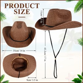 JaGely 15 Pcs Straw Cowboy Hats Wide Brim Summer Hat Women Men Country Accessories for Western Themed Party Concerts Birthday(Coffee)