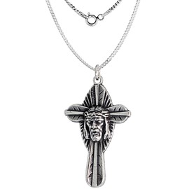 Sterling Silver Jesus Crown of Thorns Cross Necklace Oxidized finish 18 inch 1.8mm Chain
