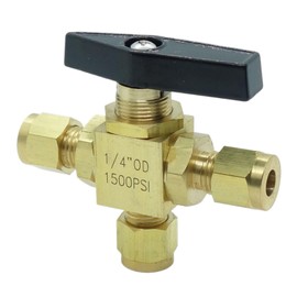 CDQBWKJGFJ 1 Piece Brass 1/4" Tube OD Compression L Port 3 Three Way Ball Valve 1500 Psi