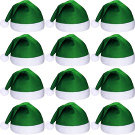 SATINIOR 12 Pieces Santa Hats Christmas Non Woven Fabric Hat for Holidays Xmas Party Supplies (Green)