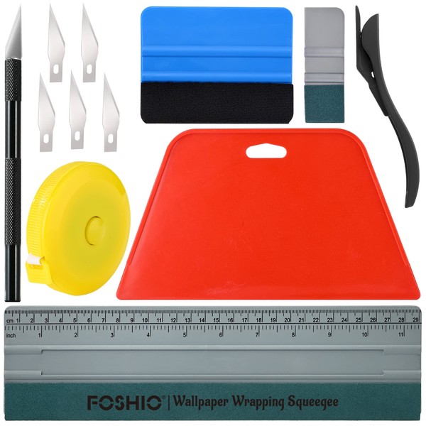FOSHIO Wallpaper Smoothing Tool Kit, Red Hard Squeegee, 11.5 Inch