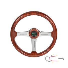 350mm 14" Deep Dish Acrylic Wood Grain Steering Wheel,Universal 6 Bolts EZGO Golf Cart Steering Wheel Slotted 3 Spoke with Horn button