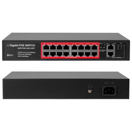 Fuers 16 Port PoE Switch Ethernet Unmanaged 16 PoE+ Port @240W w/ 2 Gigabit Uplinks + 1 SFP Slots PoE Auto Recovery QoS, Vlan, IGMP & LAG, Fanless Sturdy Metal ,Plug and Play, Desktop or Wall Mount