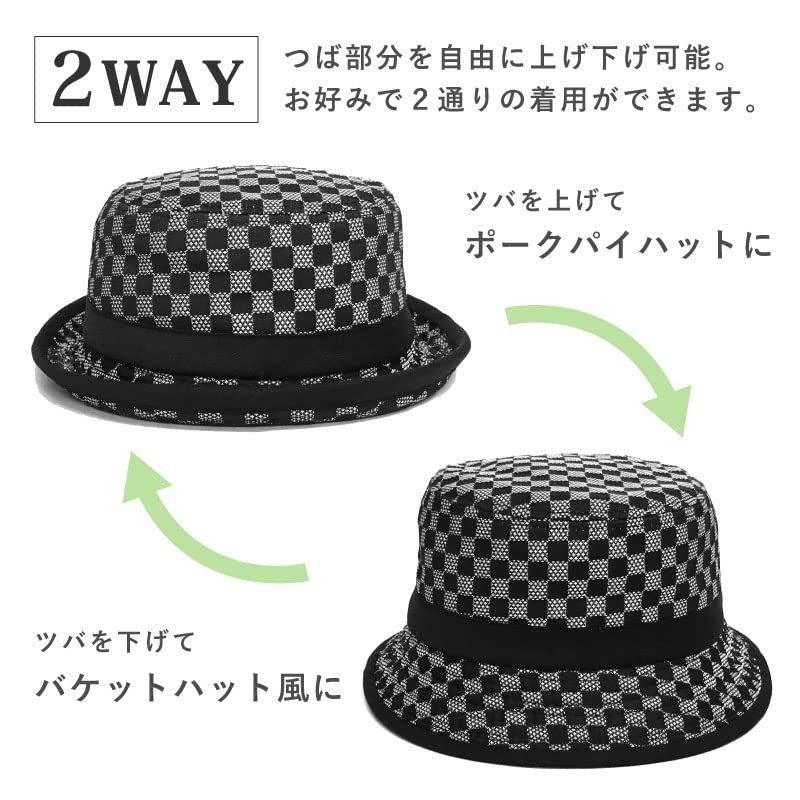 Happy Hat, Plaid Pork Pie Hat, 23.6 inches (60 cm),