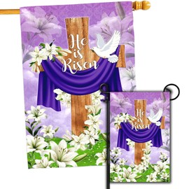HAONEFECT Easter Garden Flag, He Is Risen Garden Flag, Set of 2 Easter House Flags 28x40 & Easter Garden Flags 12x18 Double sided, Easter Flags Garden, Easter Garden Flag He Is Risen (House + Garden Flags)