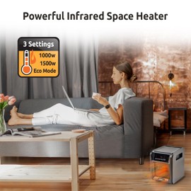 EZ-HEAT Digital 6-Element Quartz Infrared Cabinet Space Heater with Remote, 12-Hour Timer, Digital Display, Overheat Protection, & Tip-Over Switch, MT1198N