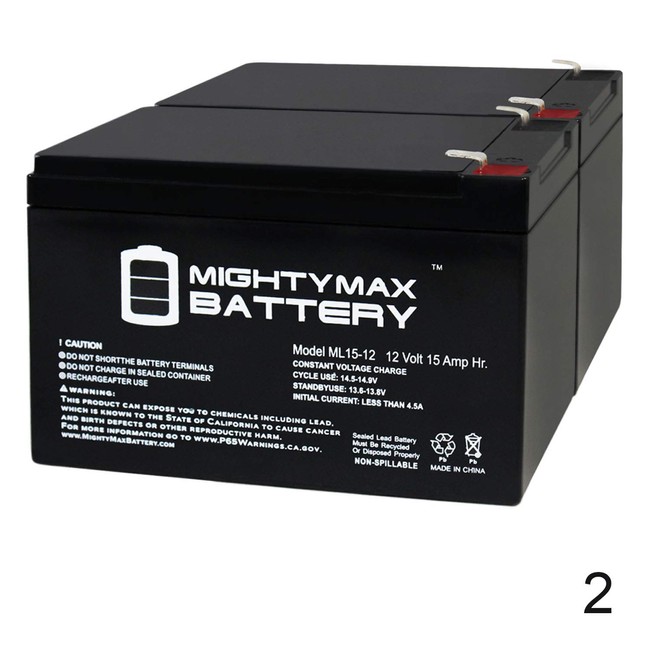 Mighty Max Battery ML15-12 12V 15Ah F2 SLA Btty. Replaces CB12-12 NP12-12 BP12-12 ES12-12 - 2 Pack Brand Product