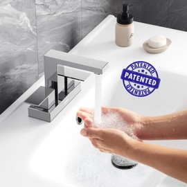 Bathroom Sink Faucet, Hurran 4 inch Chrome Bathroom Faucets for Sink 3 Hole with Pop-up Drain and Supply Lines, Stainless Steel 2-Handle Faucet for Vanity RV Restroom