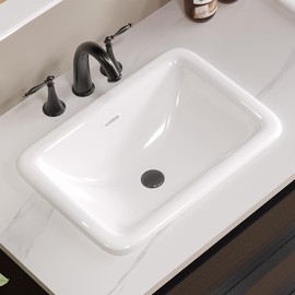 Bathroom Vessel Sink 20" x 15" Semi Recessed Sink White Drop in ceramic Sink with Overflow Modern Sinks Bowl Vanity Above Counter Basin