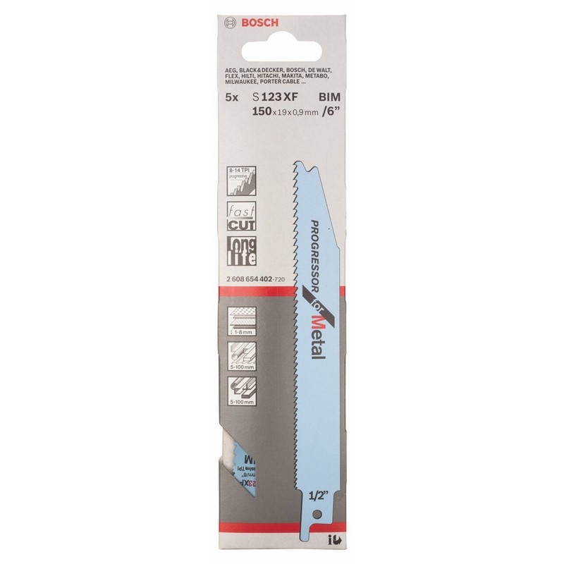 Bosch 2608654402 S123XF Saber Saw Blade for Progressor Metal, 150mm