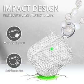 Topgraph Case Compatible with AirPods 4th Generation, Glitter Diamond Cover for Airpdod 4 with Sparkle Bling Crystal Wrist Chain Strap Keychain Silver