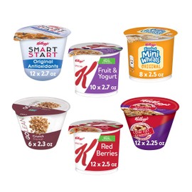 Kellogg's Cereal in a Cup Variety Pack - Nutritional Charge Bundle, 6 Flavors, Portable Breakfast, Bulk Size (Pack of 60 Cups)