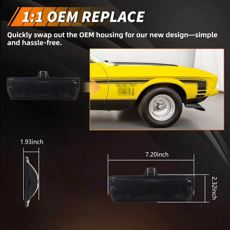 MOTRUM Front Side Marker Light Compatible with Mus-tang 1971-1973, [DOT]