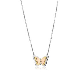 Vanbelle Sterling Silver Three Tone Jewelry Butterfly Pendant Necklace with Rhodium and Gold & Rose Gold Plated for Women