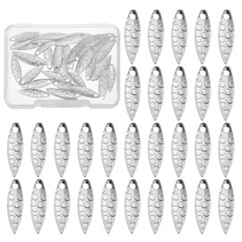 PATIKIL Fishing Lure Blades, 40 Pack 0.7" x 0.2" Round Fishing Spinner Baits Willowleaf Lure Spinner Making Part with Plastic Storage Box for Bait Accessories, Silver Tone